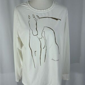 EQL White Long Sleeve Graphic Tee with Horse Design